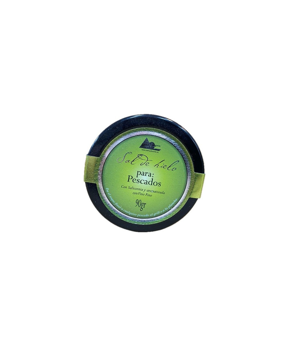 SAL DE HIELO PARA PESCADOS CON SALICORNIA Y AROMATIZADA CON VINO FINO. 90 gr. SALINAS SAN VICENTE