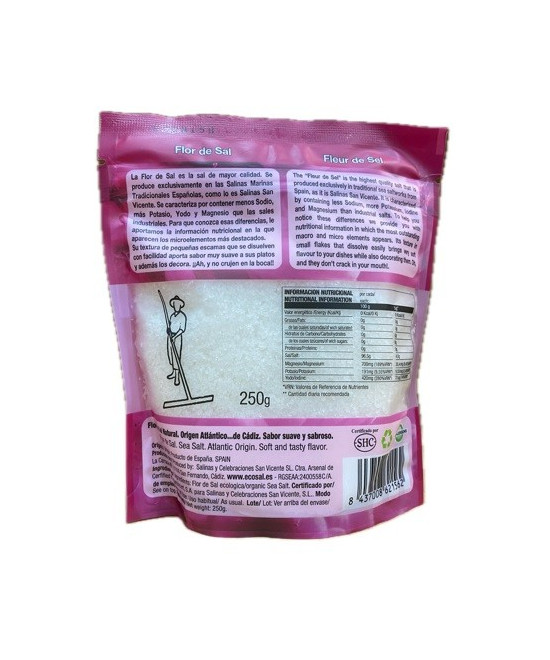 FLOR DE SAL NATURAL Y ECOLÓGICA 250 gr. SALINAS SAN VICENTE SAN FERNANDO
