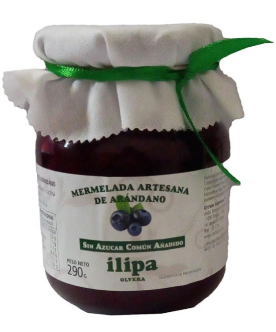MERMELADA ARTESANA DE ARÁNDANOS SIN AZUCAR COMÚN AÑADIDA ILIPA OLVERA