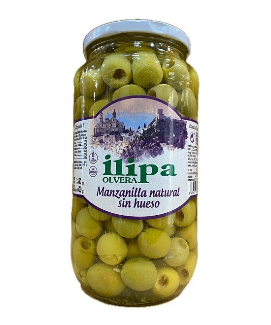 ACEITUNAS MANZANILLA NATURAL SIN HUESO ILIPA OLVERA TIERRA DE CÁDIZ