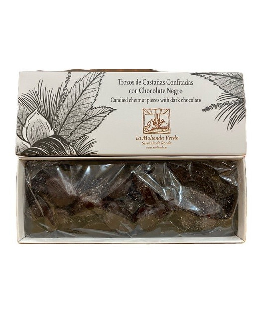 TROZOS DE CASTAÑAS CONFITADAS CON CHOCOLATE NEGRO 150 gr