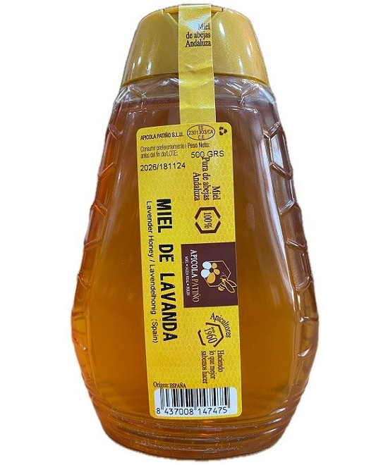 MIEL DE LAVANDA APÍCOLA PATIÑO 500 G – FORMATO ANTIGOTEO ARTESANAL DE CONIL (CÁDIZ)