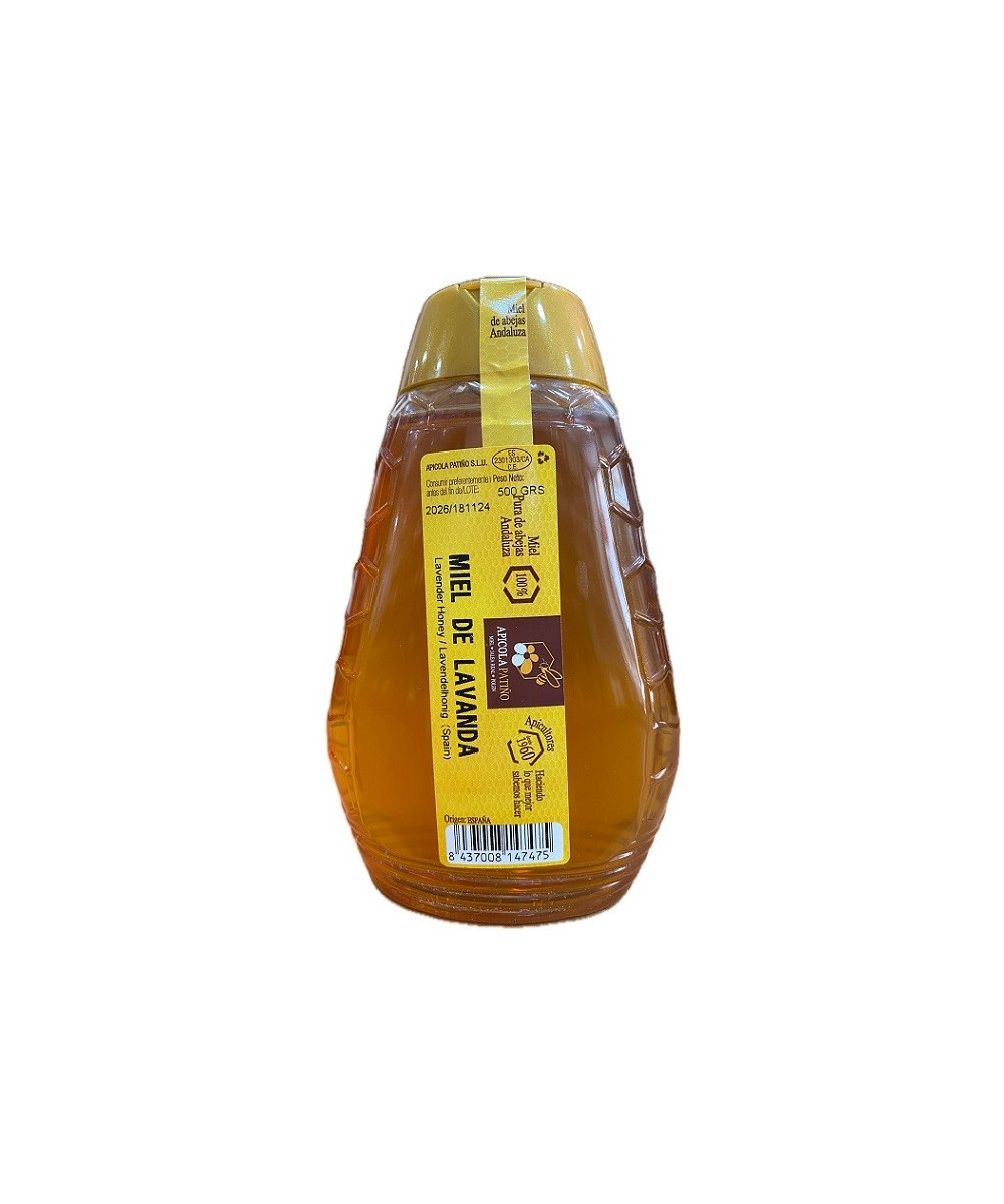 MIEL DE LAVANDA APÍCOLA PATIÑO 500 G – FORMATO ANTIGOTEO ARTESANAL DE CONIL (CÁDIZ)