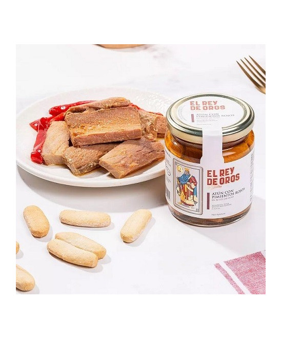 TARRO DE ATÚN CON PIMIENTOS ROJOS 250 gr. EL REY DE OROS BARBATE