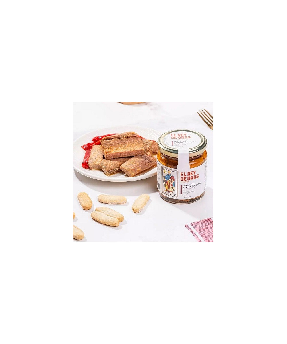 TARRO DE ATÚN CON PIMIENTOS ROJOS 250 gr. EL REY DE OROS BARBATE