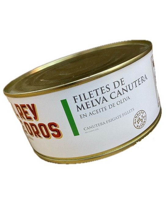 FILETES DE MELVA CANUTERA EN ACEITE DE OLIVA LATA 975g. EL REY DE OROS