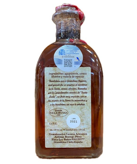 LICOR DE CEREZA SILVESTRE GRAZALEMEÑOS 250ML FRASCA ARTESANAL DE GRAZALEMA
