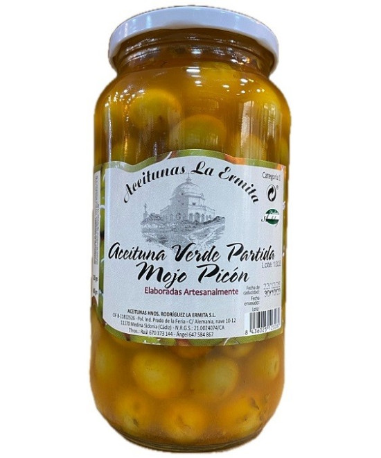 ACEITUNAS VERDE PARTIDAS AL MOJO PICON 1350 gr. ACEITUNAS LA ERMITA