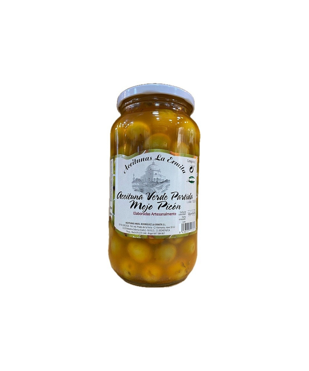 ACEITUNAS VERDE PARTIDAS AL MOJO PICON 1350 gr. ACEITUNAS LA ERMITA