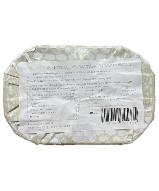 ANCHOAS DEL CANTÁBRICO "00" PREMIUM 100G 10 FILETES FELISA GOURMET BARBATE