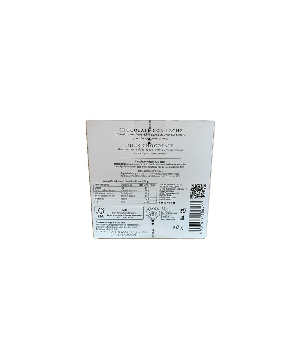 CHOCOLATE ARTESANO CON LECHE 40g PANCRACIO