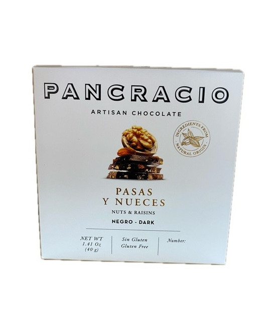 CHOCOLATE ARTESANO CON PASAS Y NUECES 40g PANCRACIO