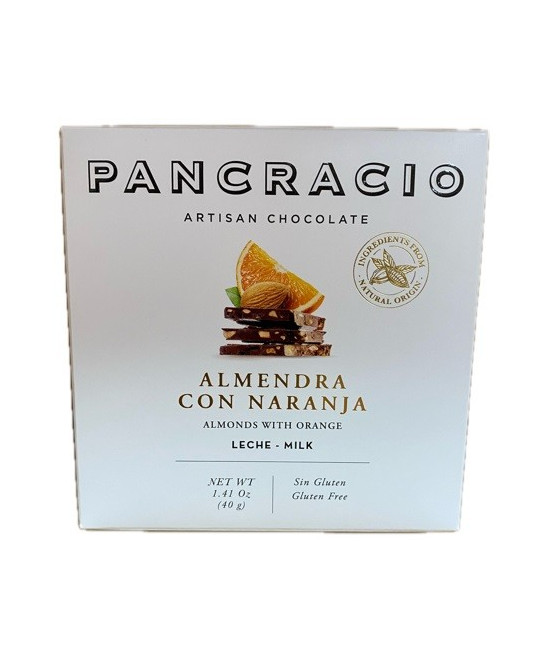 CHOCOLATE ARTESANO ALMENDRA CON NARANJA 40g PANCRACIO