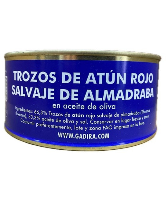 TROZOS DE ATÚN ROJO SALVAJE DE ALMADRABA EN ACEITE DE OLIVA LATA 975g.