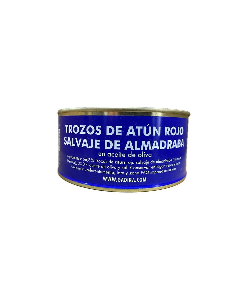 TROZOS DE ATÚN ROJO SALVAJE DE ALMADRABA EN ACEITE DE OLIVA LATA 975g. GADIRA BARBATE