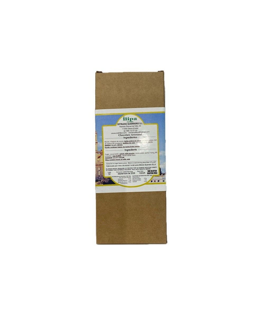 CHOCOLATE CON LECHE Y MIEL ILIPA 110 G – ARTESANAL DE OLVERA (CÁDIZ)