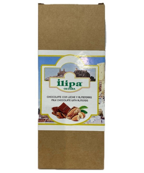 CHOCOLATE CON LECHE Y ALMENDRAS ILIPA 110 G – ARTESANAL DE OLVERA (CÁDIZ)