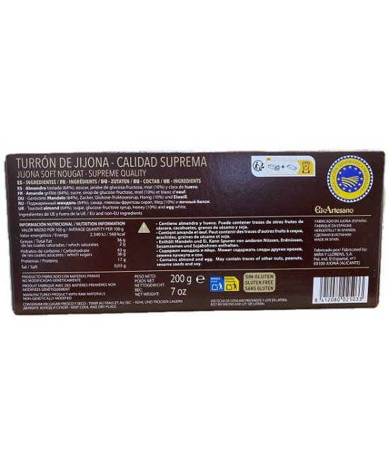 TURRÓN DE JIJONA EL ARTESANO 200G CALIDAD SUPREMA