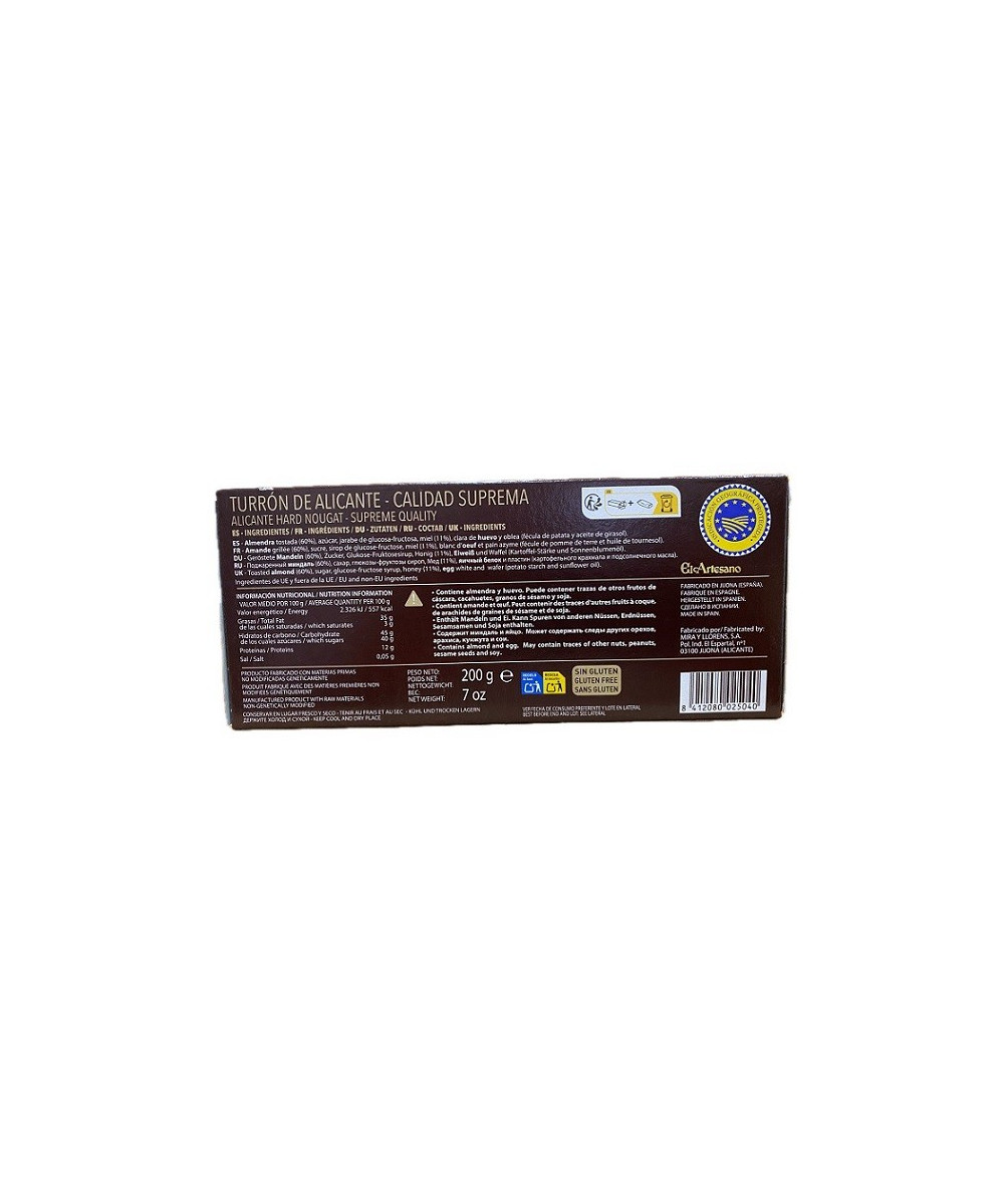 TURRÓN DE ALICANTE EL ARTESANO 200G CALIDAD SUPREMA