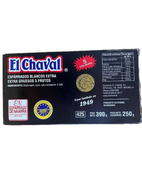 ESPÁRRAGOS BLANCOS EXTRA GRUESOS 5 FRUTOS 390G CONSERVAS EL CHAVAL NAV
