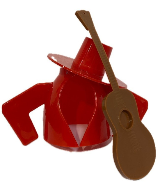 VESTIDURA OFICIAL TÍO PEPE 75 CL – CHALECO Y SOMBRERO ROJO + GUITARRA MARRÓN