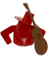 VESTIDURA OFICIAL TÍO PEPE 75 CL – CHALECO Y SOMBRERO ROJO + GUITARRA MARRÓN