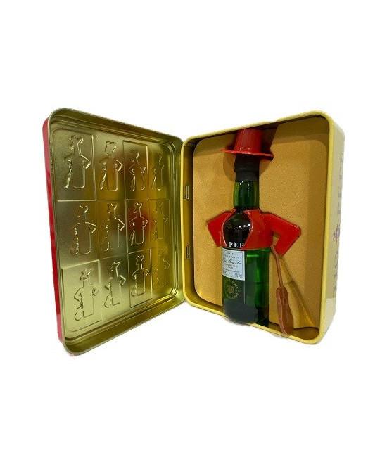 LATA METÁLICA CON BOTELLA VESTIDA TÍO PEPE 50 ML – EDICIÓN COLECCIONISTA GONZÁLEZ BYASS