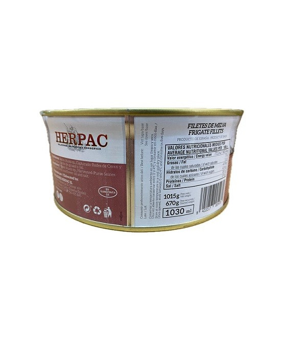 FILETES DE MELVA EN ACEITE DE GIRASOL LATA 1015g. HERPAC BARBATE
