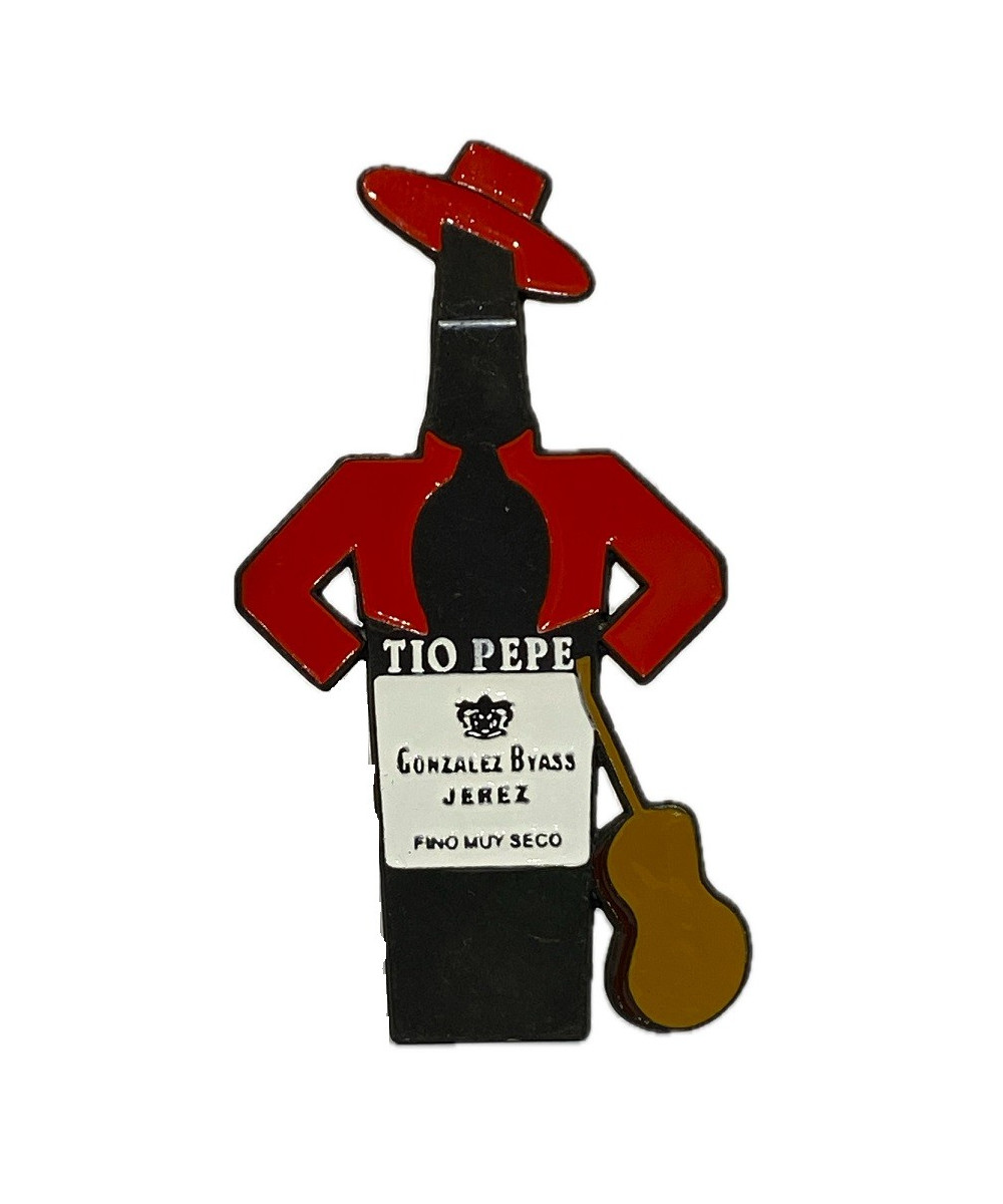 IMÁN DE NEVERA TÍO PEPE – BOTELLA CLÁSICA CON GUITARRA Y CHAQUETA ROJA