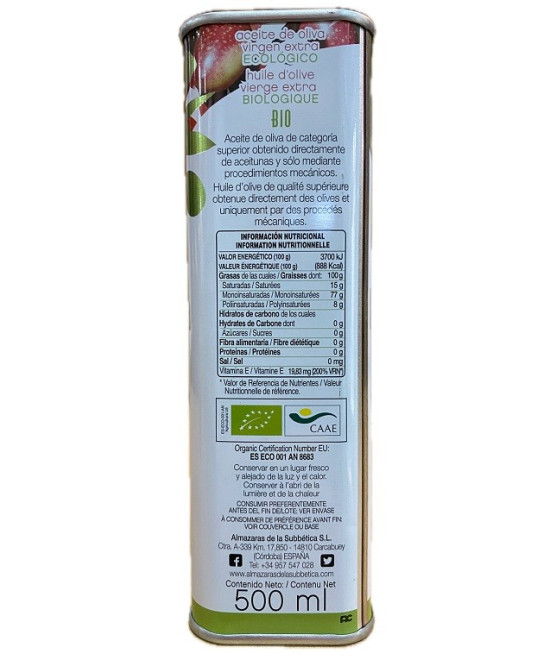 ACEITE DE OLIVA VIRGEN EXTRA ECOLÓGICO 500ML ALMAOLIVA BIO EN LATA