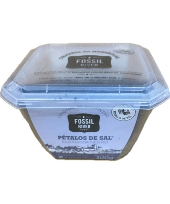 PÉTALOS DE SAL NEGROS FOSSIL RIVER 300 G – SAZONADOR GOURMET PREMIUM CON CARBÓN ACTIVO