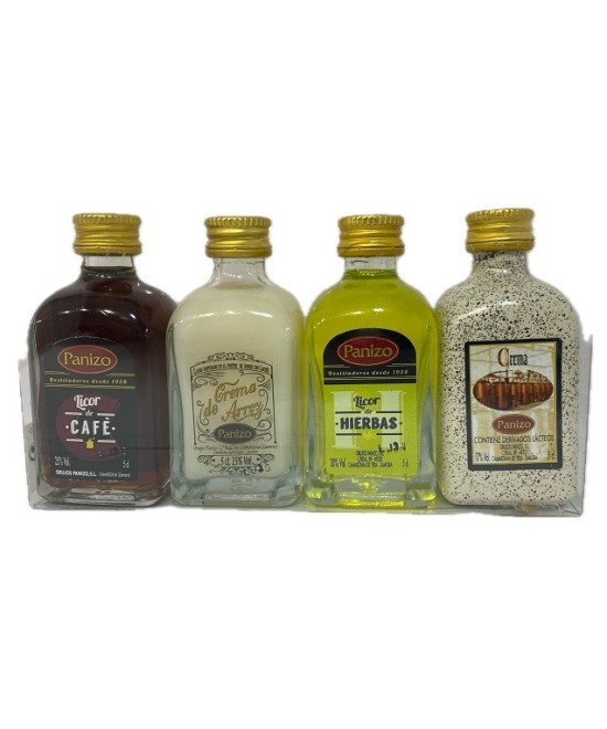 PACK MINIATURAS LICORES PANIZO 4×5 CL – CAFÉ, HIERBAS, CREMA DE ARROZ Y ORUJO