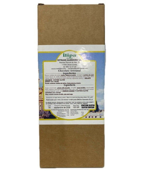 CHOCOLATE BLANCO CON FRAMBUESA Y CRUJIENTE DE GALLETA ILIPA 110 G – ARTESANAL DE OLVERA (CÁDIZ)