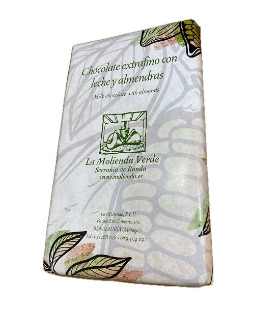 CHOCOLATE EXTRAFINO CON LECHE Y ALMENDRAS 200 gr. LA MOLIENDA VERDE SERRANIA DE RONDA