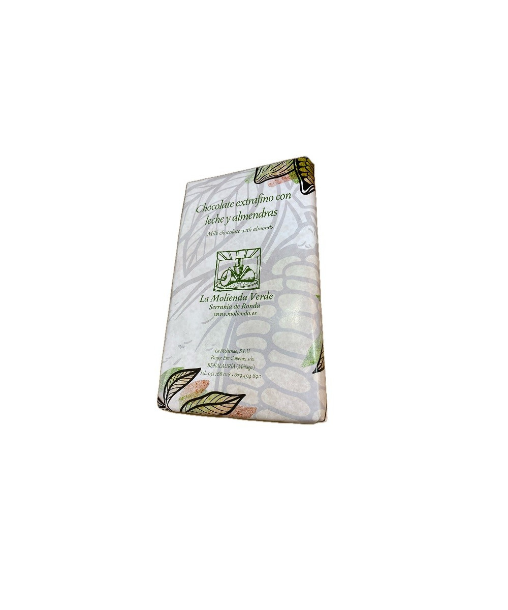 CHOCOLATE EXTRAFINO CON LECHE Y ALMENDRAS 200 gr. LA MOLIENDA VERDE SERRANIA DE RONDA