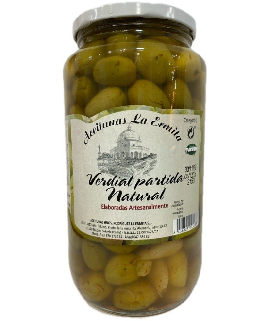 ACEITUNAS VERDIAL PARTIDA NATURAL LA ERMITA 1.350 G – GOURMET DE CÁDIZ