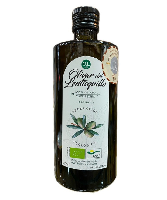 ACEITE DE OLIVA VIRGEN EXTRA BOTELLA 500 ml VARIEDAD PICUAL PRODUCCIÓN ECOLÓGICA EL LENTISQUIILLO