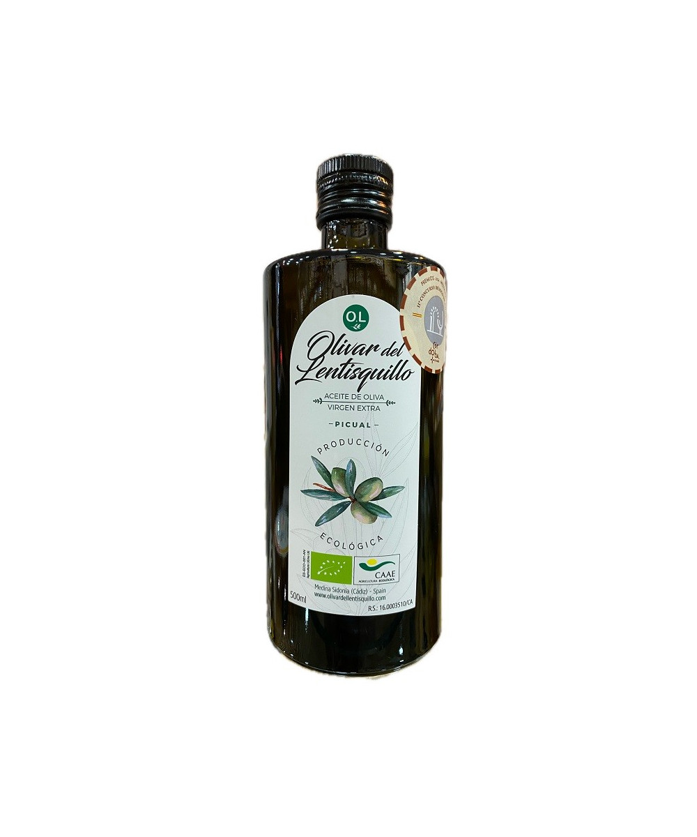 ACEITE DE OLIVA VIRGEN EXTRA BOTELLA 500 ml VARIEDAD PICUAL PRODUCCIÓN ECOLÓGICA EL LENTISQUIILLO