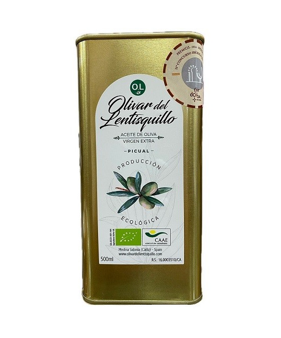 ACEITE DE OLIVA VIRGEN EXTRA LATA 500 ml VARIEDAD PICUAL PRODUCCIÓN ECOLÓGICA EL LENTISQUIILLO