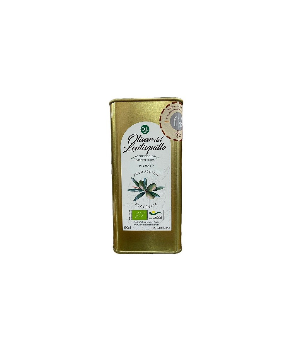 ACEITE DE OLIVA VIRGEN EXTRA LATA 500 ml VARIEDAD PICUAL PRODUCCIÓN ECOLÓGICA EL LENTISQUIILLO
