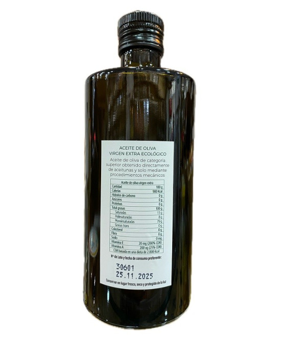 ACEITE DE OLIVA VIRGEN EXTRA BOTELLA 500 ml VARIEDAD PICUAL PRODUCCIÓN ECOLÓGICA EL LENTISQUIILLO