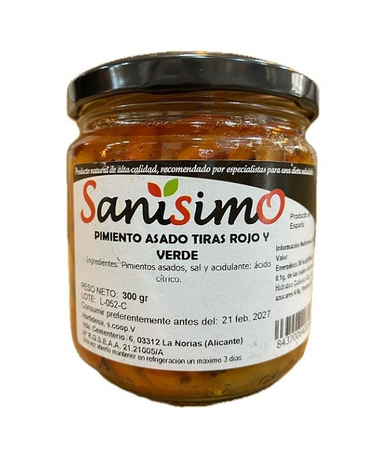 PIMIENTOS ASADOS TIRAS ROJO Y VERDE TARRO 300 gr SANÍSIMO
