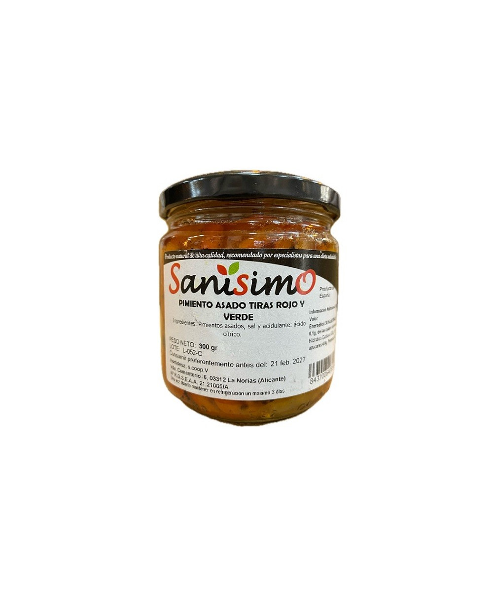 PIMIENTOS ASADOS TIRAS ROJO Y VERDE TARRO 300 gr SANÍSIMO