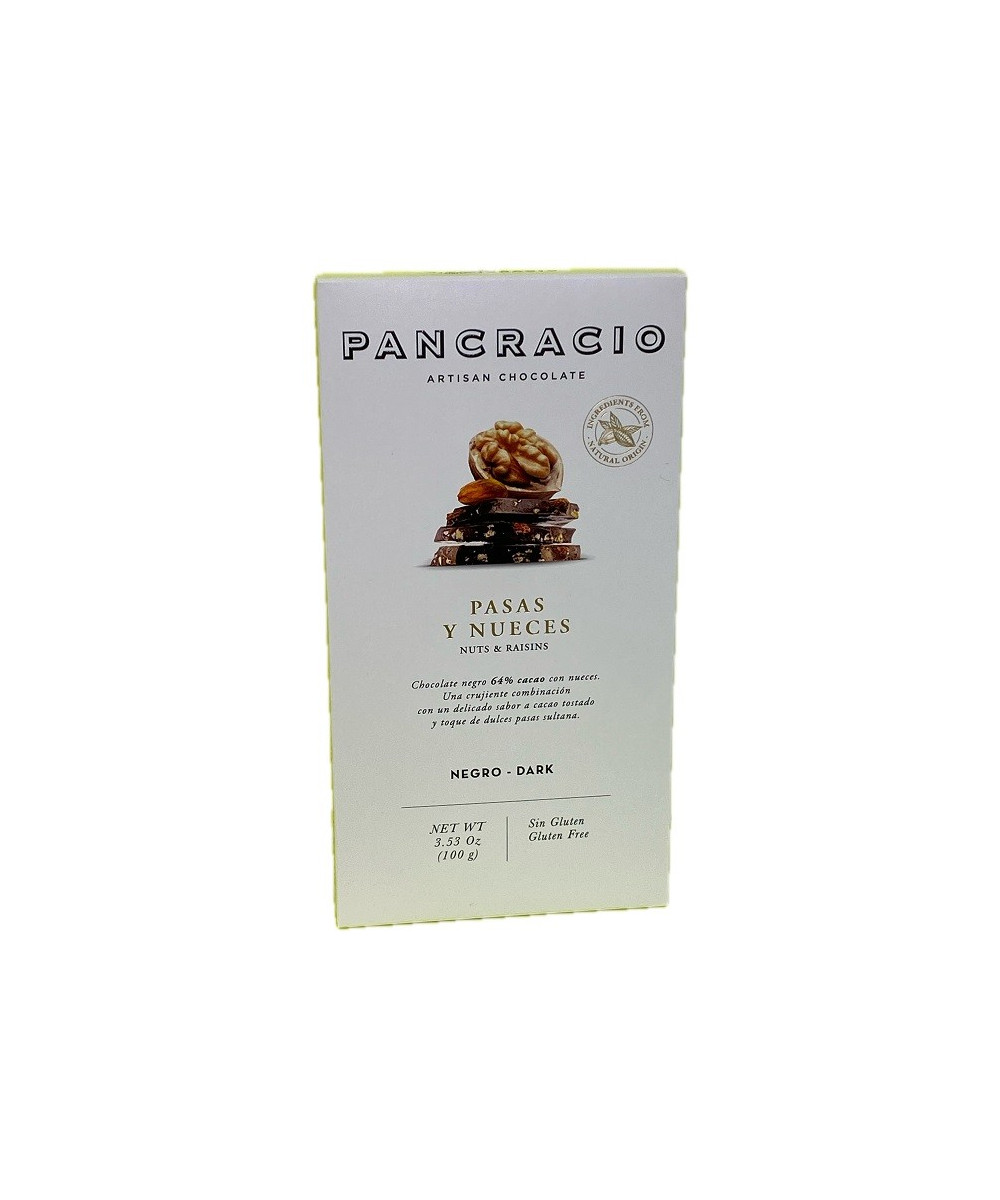 TABLETA CHOCOLATE NEGRO 64% PASAS Y NUECES PANCRACIO 100G – GOURMET ARTESANAL