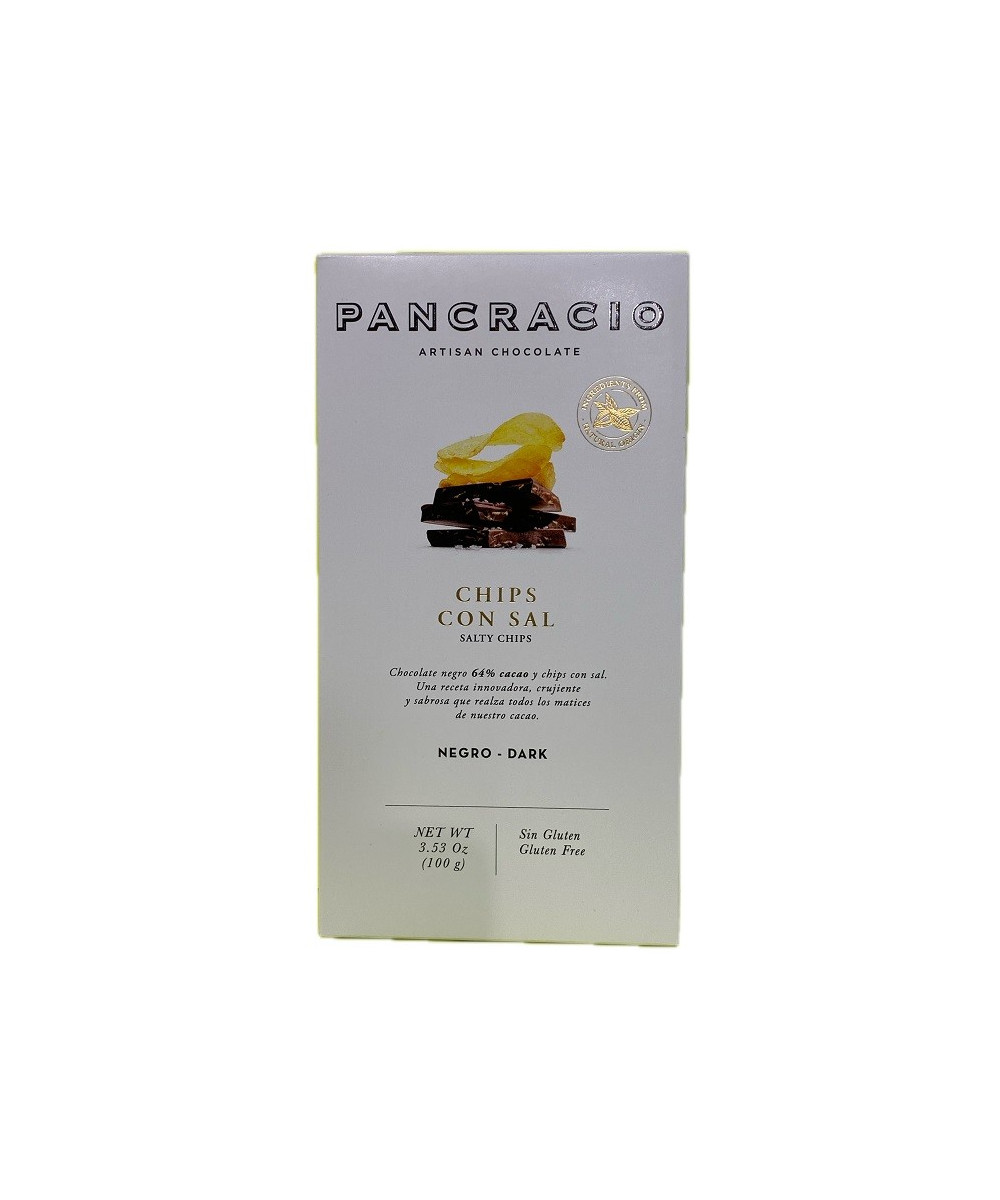 TABLETA CHOCOLATE NEGRO 64% CHIPS CON SAL PANCRACIO 100G – GOURMET ARTESANAL
