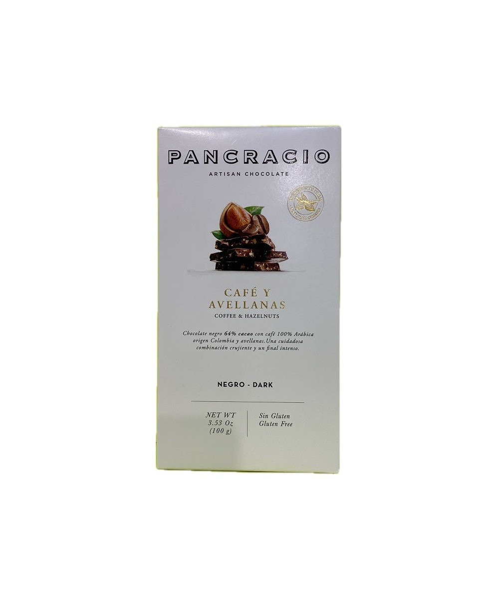 TABLETA CHOCOLATE NEGRO 64% CAFÉ Y AVELLANAS PANCRACIO 100G – GOURMET ARTESANAL