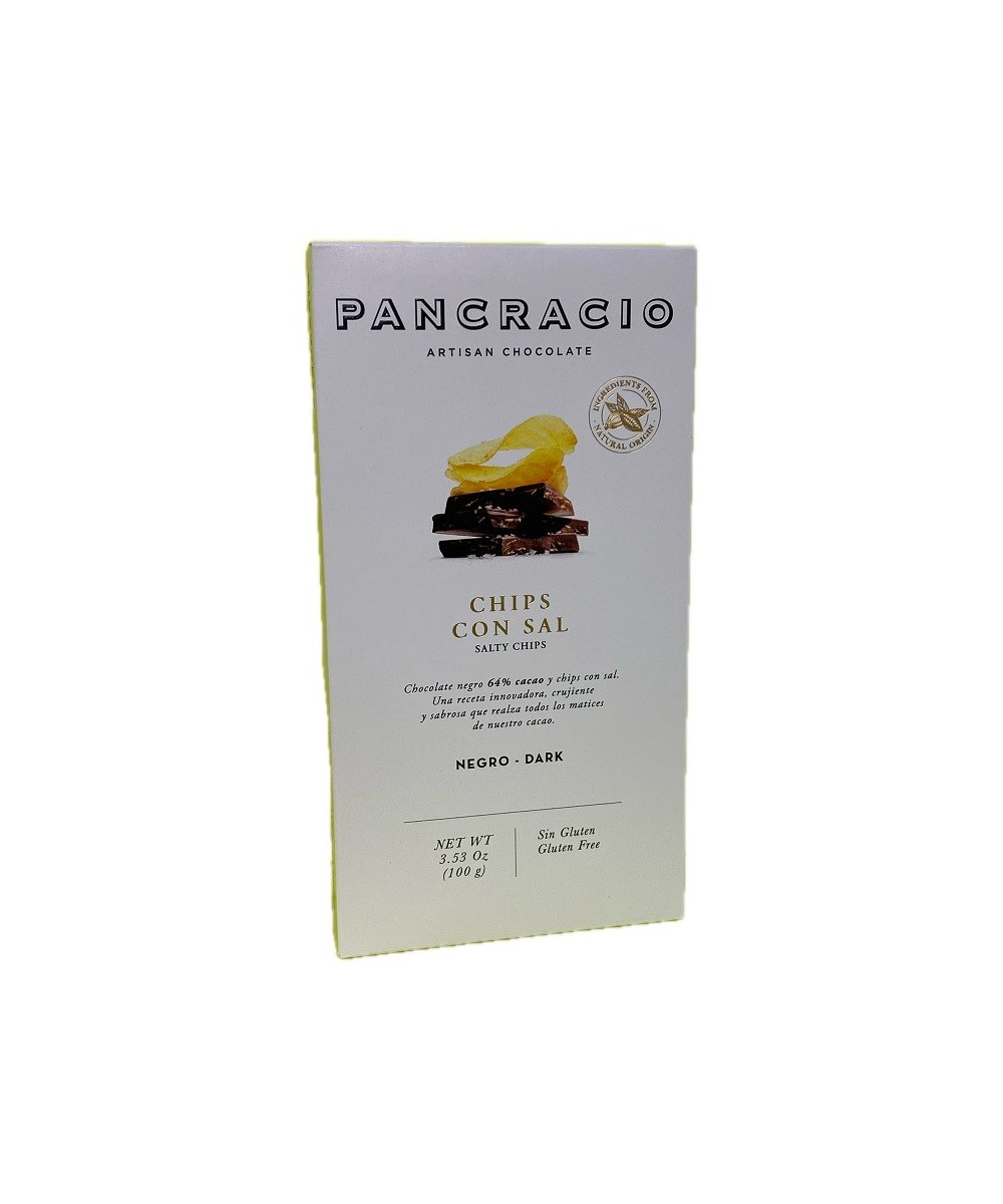 TABLETA CHOCOLATE NEGRO 64% CHIPS CON SAL PANCRACIO 100G – GOURMET ARTESANAL
