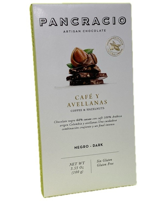 TABLETA CHOCOLATE NEGRO 64% CAFÉ Y AVELLANAS PANCRACIO 100G – GOURMET ARTESANAL