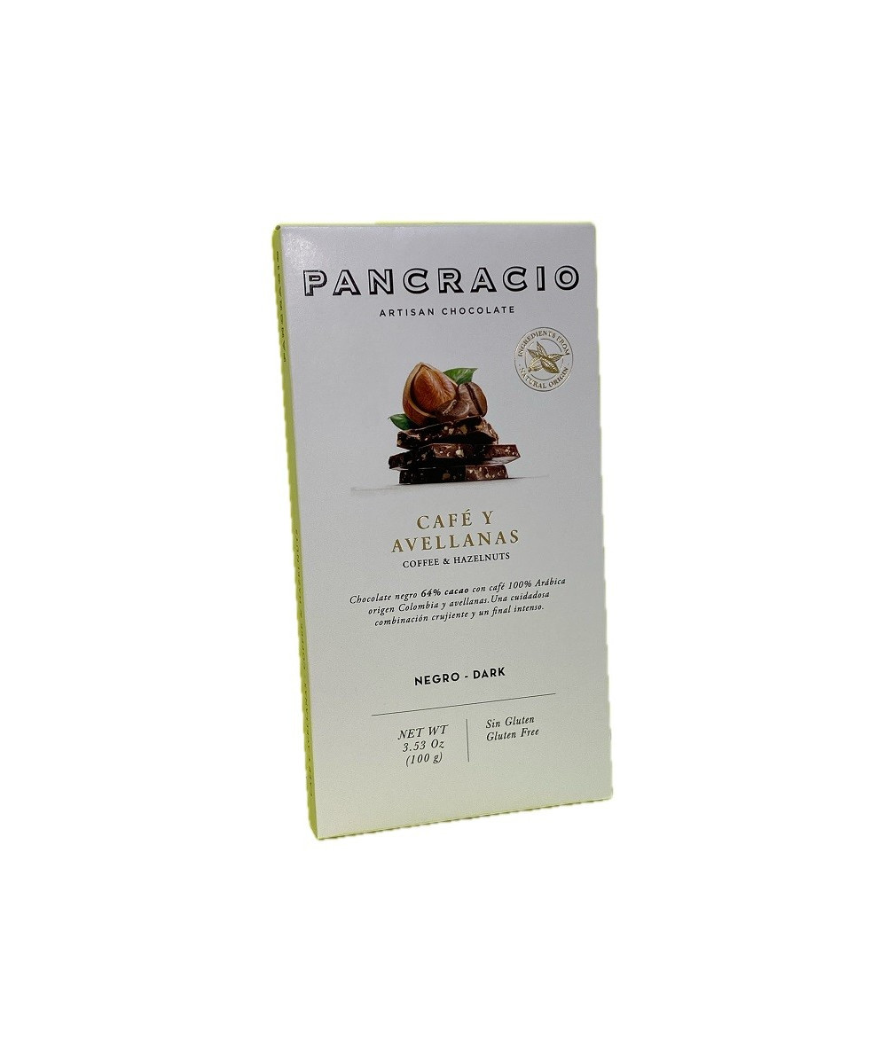 TABLETA CHOCOLATE NEGRO 64% CAFÉ Y AVELLANAS PANCRACIO 100G – GOURMET ARTESANAL