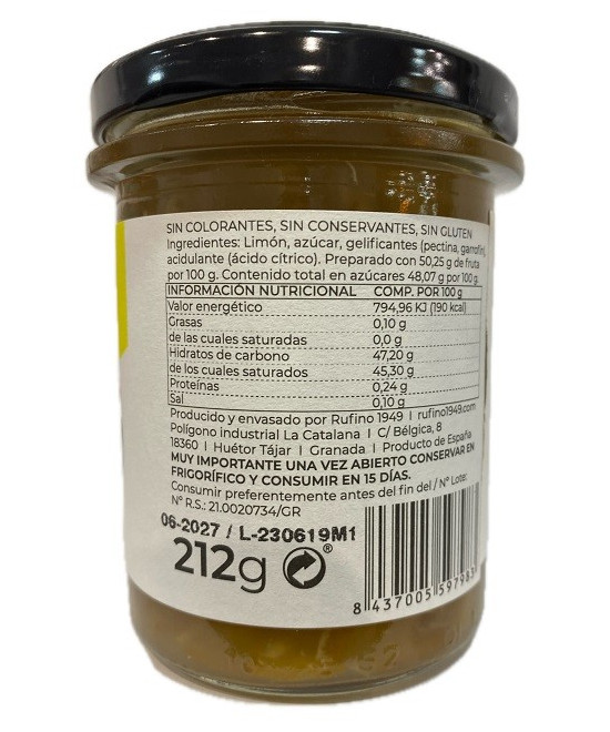 MERMELADA EXTRA DE LIMÓN RUFINO 212 G – ARTESANAL Y NATURAL DE ALPUJARRAS